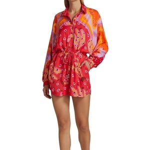Farm Rio Tiki Bananas Scarf-Sleeve Romper